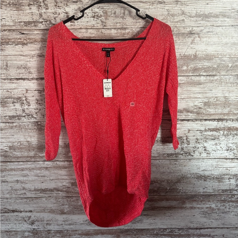 Express 3/4 Sleeve Knit V-Neck Top